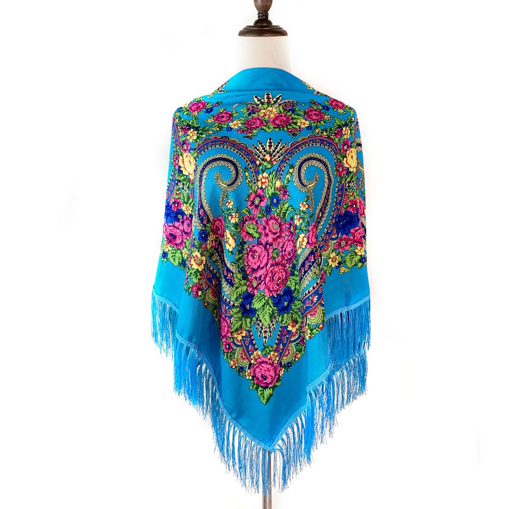 135*135cm Luxury Floral Print Ukrainian Square Scarf