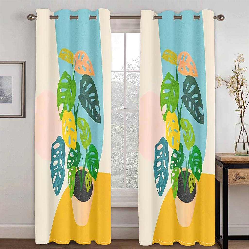 3D Abstract Art Geometric Design Flowers Simple Style Curtains 2 Panels Living Room Bedroom Window Curtain Decoration