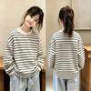Spring/Autumn 2026 Striped Long-Sleeve Pure Cotton T-Shirt for Girls 8-15 - Trendy Round Neck Base Layer