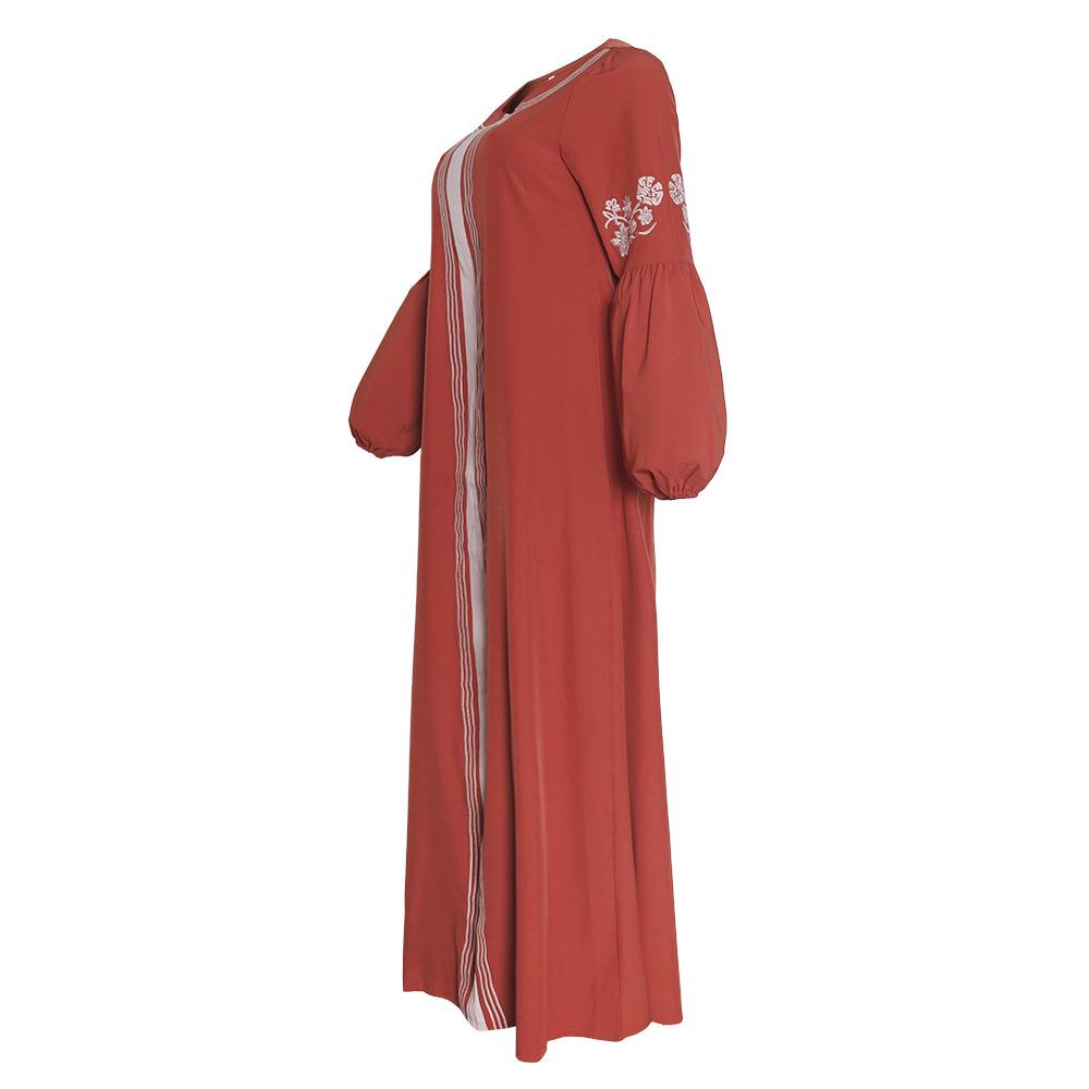 Damen Ethnisches Patchwork-Kleid mit Stickerei – Langärmeliges Colorblock-Gewand