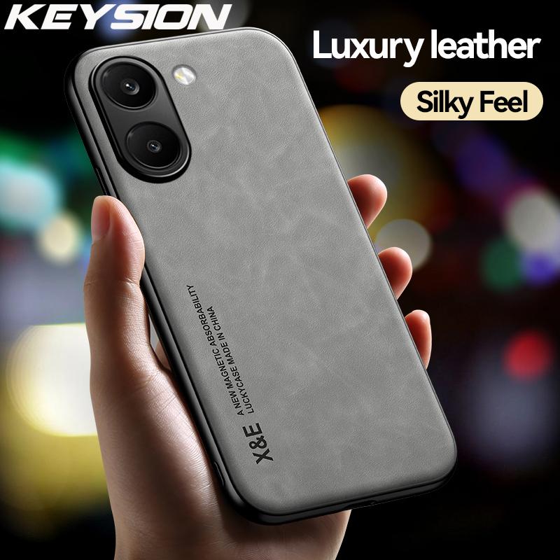 KEYSION Luxury Retro PU Leather Phone Case for Xiaomi POCO X8 Pro Silicone+PC Shockproof Phone Back Cover for POCO X8 Pro Max