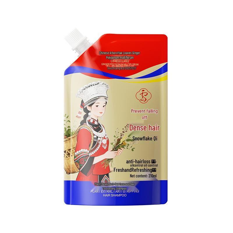 Травяной шампунь от выпадения и для роста волос семьи Мяо с имбирем и горцем многоцветковым