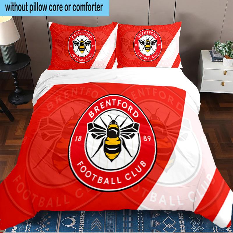 3PCS Brentford Football Club Crest Printed Bedding Set, Includes A Duvet Cover and Two Pillowcases for Bedroom, Suitable for All Seasons