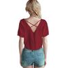GMXIA Spring Summer Women's Solid-color Pullover V-back Casual Women's Top
