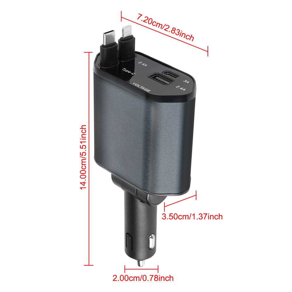 24V 12V PD USB Chargers QC 3.0 Socket Power Adapter Car Splitter Cigar Lighter Plug 4 Ports Type-C Lighting Cable Stretchable