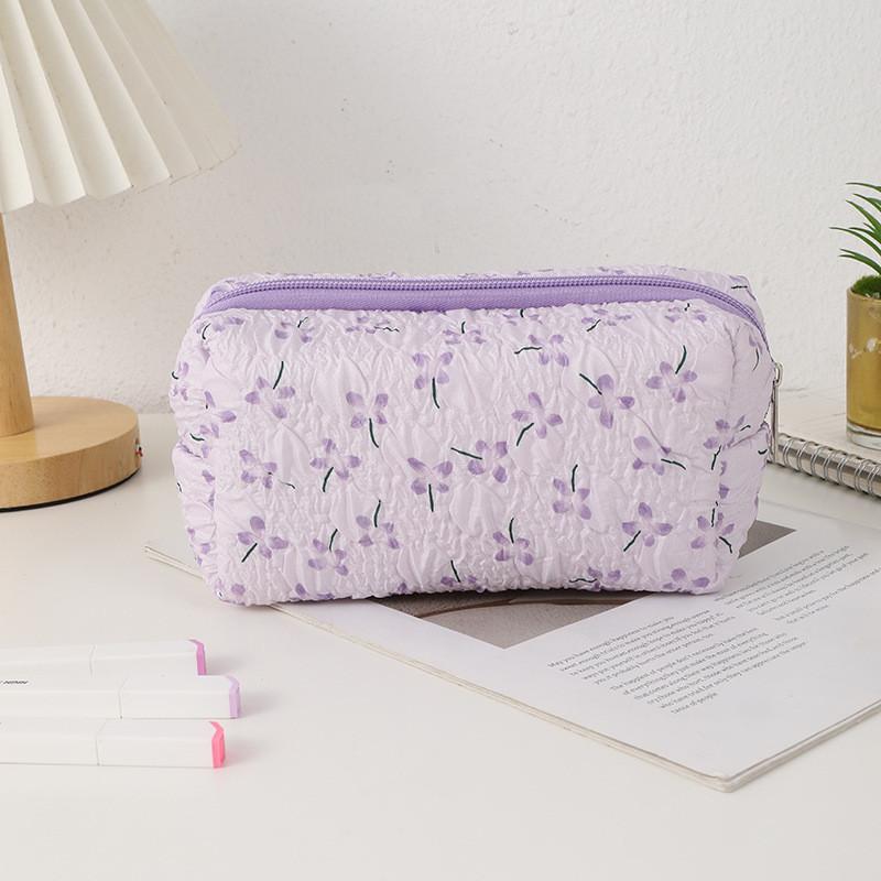 Fabric Pencil Case With Floral Pattern Large Capacity For Stationery Storage
