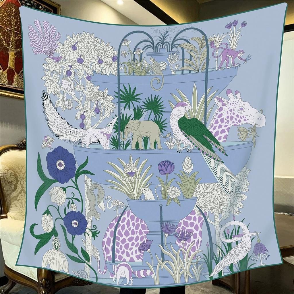 110Cm Large Square Imitation Silk Cashmere Scarf Women Luxury Double-Side Printed Scarves Vintage Bandana Shawl Wrap