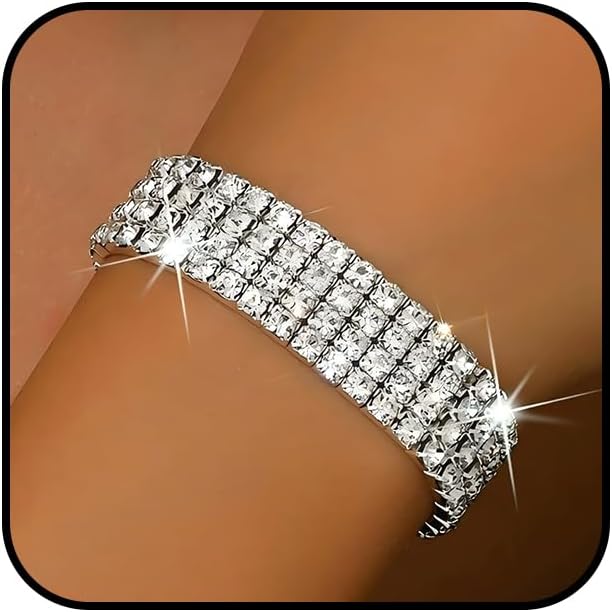 Bling Silver Rhinestone Stretch Tennis Gold Bracelet for Women Jewelry Gift