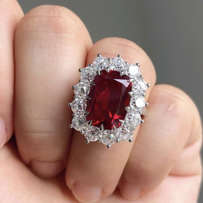 Delicate Square Flower Silver Color White Red Stone Rings Fashion Metal Party Rings for Women Jewelry
