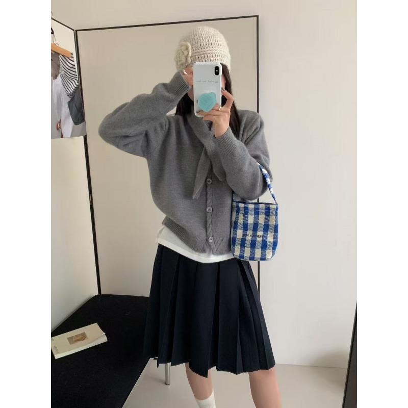 New Solid Color Simple Temperament Single-breasted Knitted Cardigan with Scarf Two-piece Women's Casual Jacket