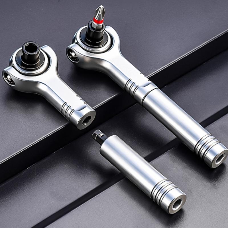 Ratcheting Mechanism Screwdriver 2 Side Head 1/4 Drive Ratchet Handle Strong Magnetic For DIY Projects