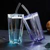 300ml Straw Tumbler Glass Star Drinking Cups with Straw Pentagonal Coffee Milk Juice Glass Plastic Lid Leakproof