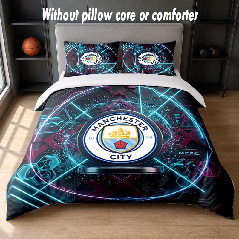 Set Biancheria da Letto Manchester City Design 1 Copripiumino + 2 Federe Morbido Traspirante Biancheria da Letto per la Casa