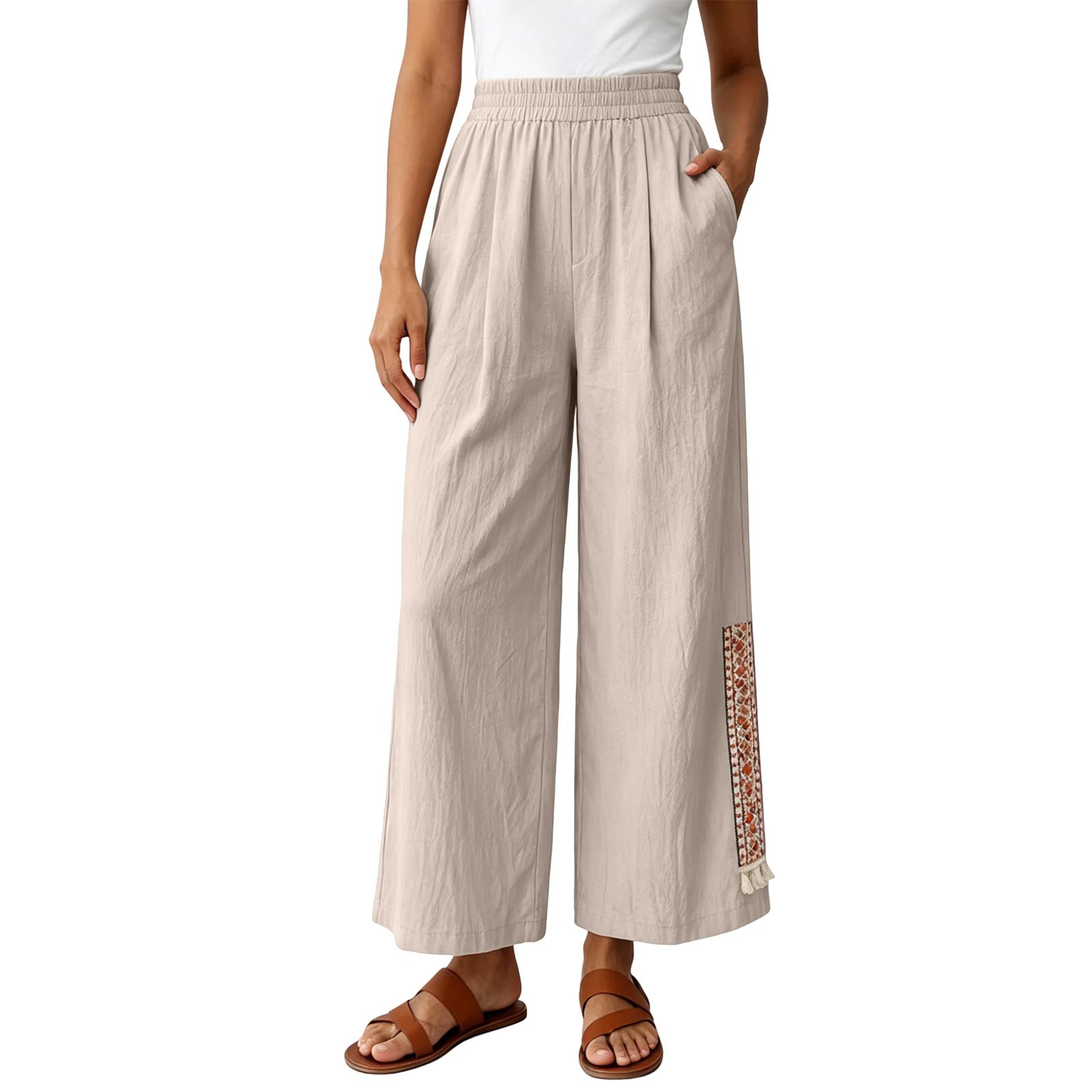

Ladies Plus Size Mid Waist Elastic Waist Hanging Tassel Pants L