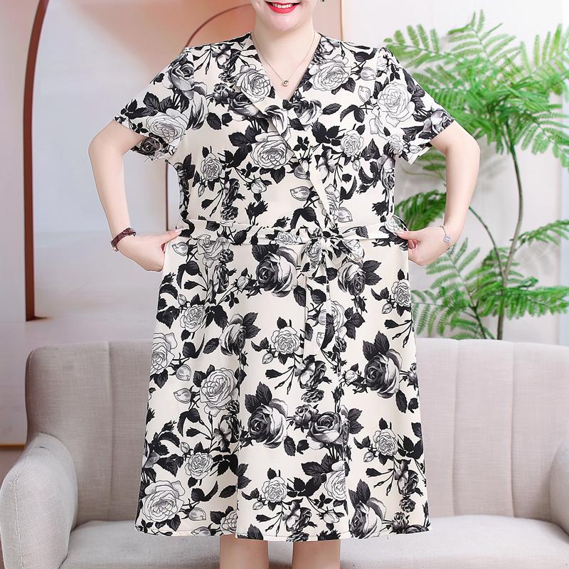 Nadměrná velikost 3XL-7XL Elegantní šaty pro ženy Oversize Ležérní Krátký rukáv Volné Vintage dlouhé šaty s rukávy Letní oblečení