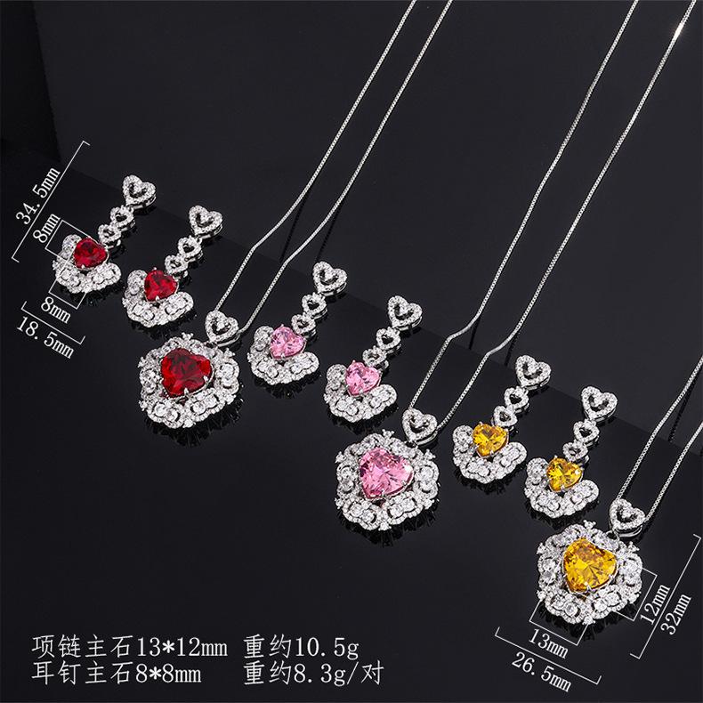 Jewelry Cross Border Zircon Necklace Earrings Vintage Red Pendant Light Luxury Love Women's