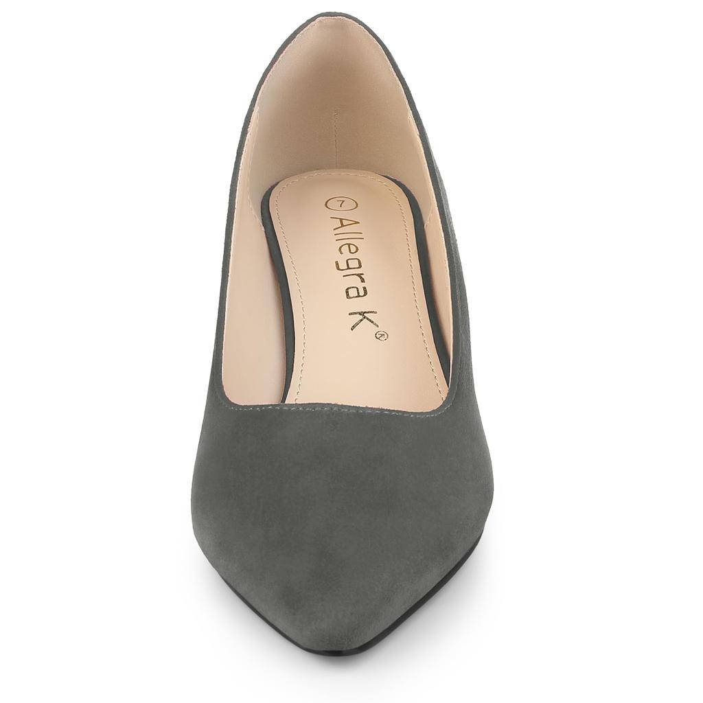 Allegra K Women's Wedge Heel Slip-On Pointed Toe Pumps, Gray, Size 24.0cm