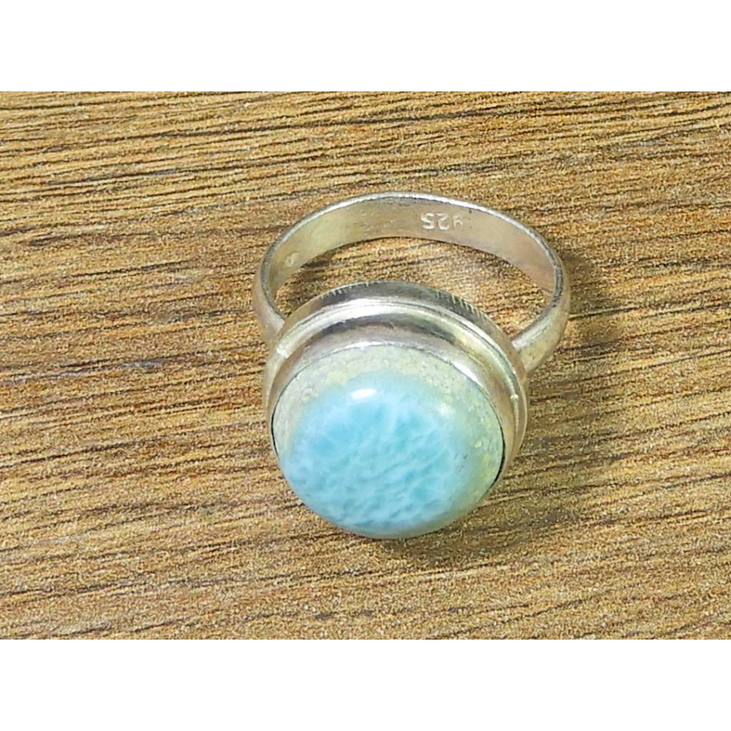 

Natural Blue Larimar Solid 925 Sterling Silver Handmade Round Ring Size US-7 MK-20