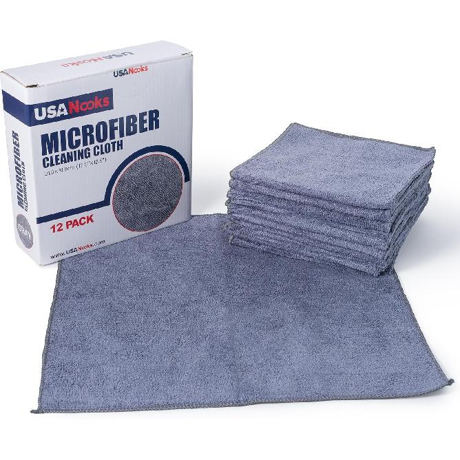 NOOKS Microfiber Cleaning Cloth Grey - 12 Pcs (12.5"x12.5") - High Performance - 1200 Washes, Ultra Absorbent Microfiber Towel Weave Grime & Liquid