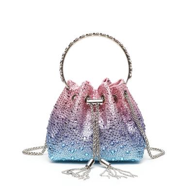 Starry Sky Gradient Tassel Bucket Bag - Rhinestone Crossbody Shoulder Evening Bag for Women