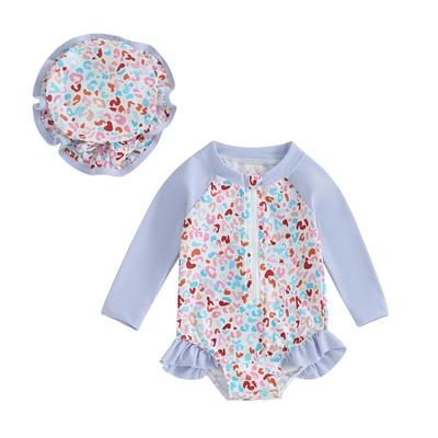 Toddler Girls Rash Guard Swimsuit Rompers  6 9 12 18 24 Months 3 Years Long Sleeve Patchwork Floral Print Suit Swimwear