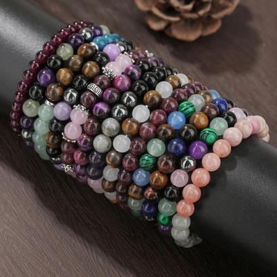 Pulseiras de Pedras Naturais 8mm Rondelle Pedras Preciosas Lisas com Contas para Homens Mulheres Cristal de Cura Pulseira Elástica Presente
