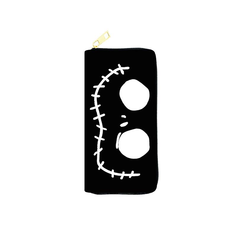The Nightmare Before Christmas PU Leather Long Zip Wallet Single Zipper Clutch Purse, Multi-Function Makeup Bag, Jack Skellington Print 3pcs