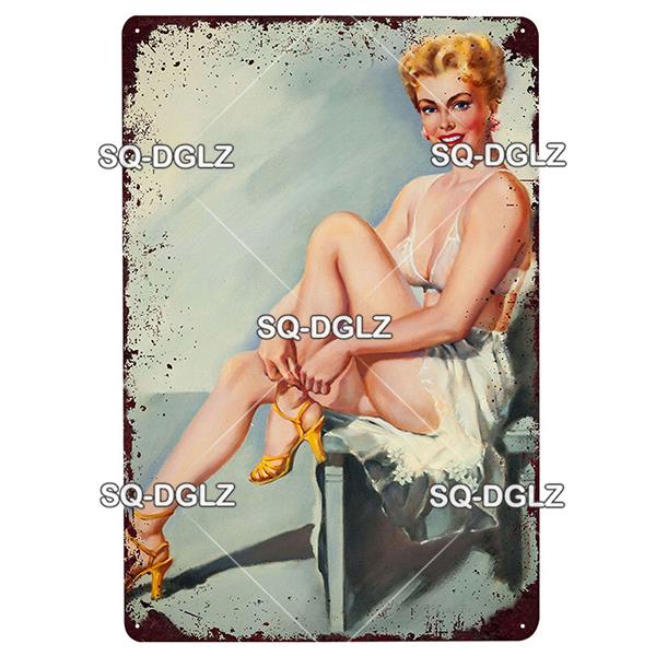 [SQ-DGLZ] Pinup Girl Plakette Metall Vintage Bar Möbel Teller Garagenschild Vintage Deko Man Cave Dekoration Geschenk