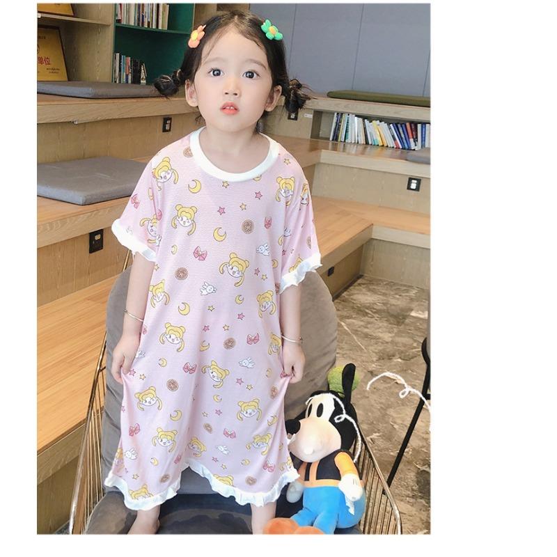 Little Girls Sweet Princess Cartoon Print Summer Thin Sleep Dress Kids Home Nightgown