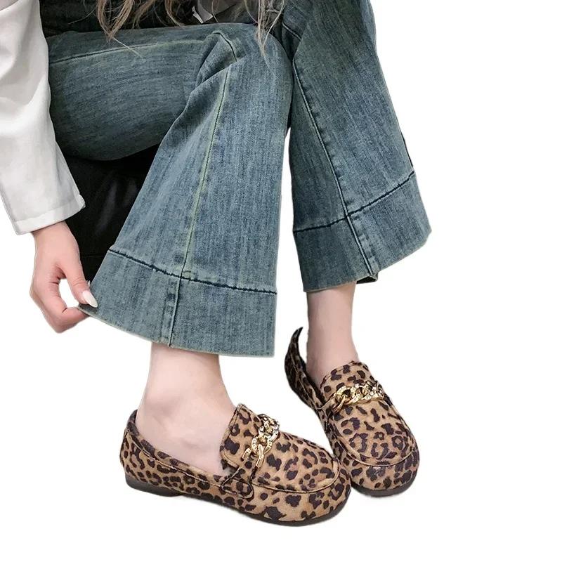 Fashion Women's Shoes 2024 Brand Loafers Women's Flats Fashion Leopard Print Casual Flat Shoes Hot Sale Metal Decoration Flat Low Heels