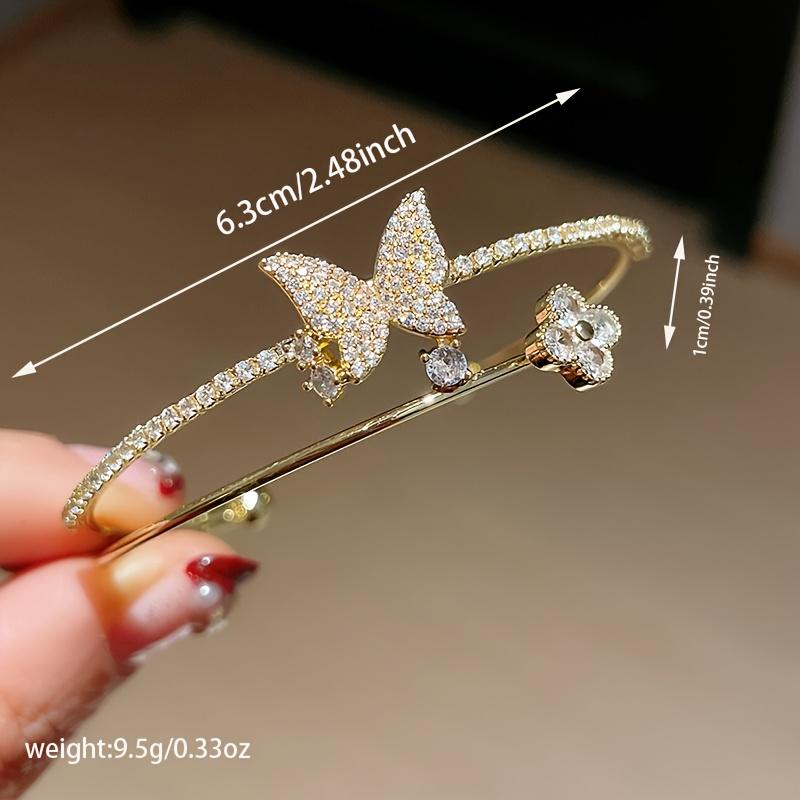 1pc Butterfly diamond-embellished open bracelet, light luxury sparkling diamond thin ring bracelet, available in two colors, exquisite and simple