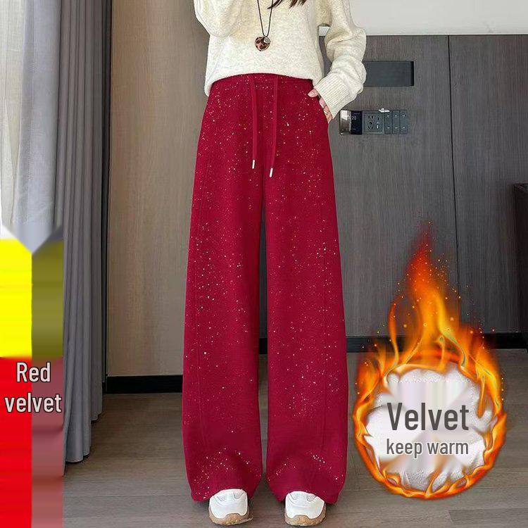 2025 Autumn/Winter Velvet Sequin Star Pants - Loose Fit Fashion S (recommended for 90-115 jin) красный