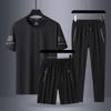 Ice Silk Men's Summer Three-Piece Sports Suit - Short-Sleeved Shirt & Trousers for All Ages