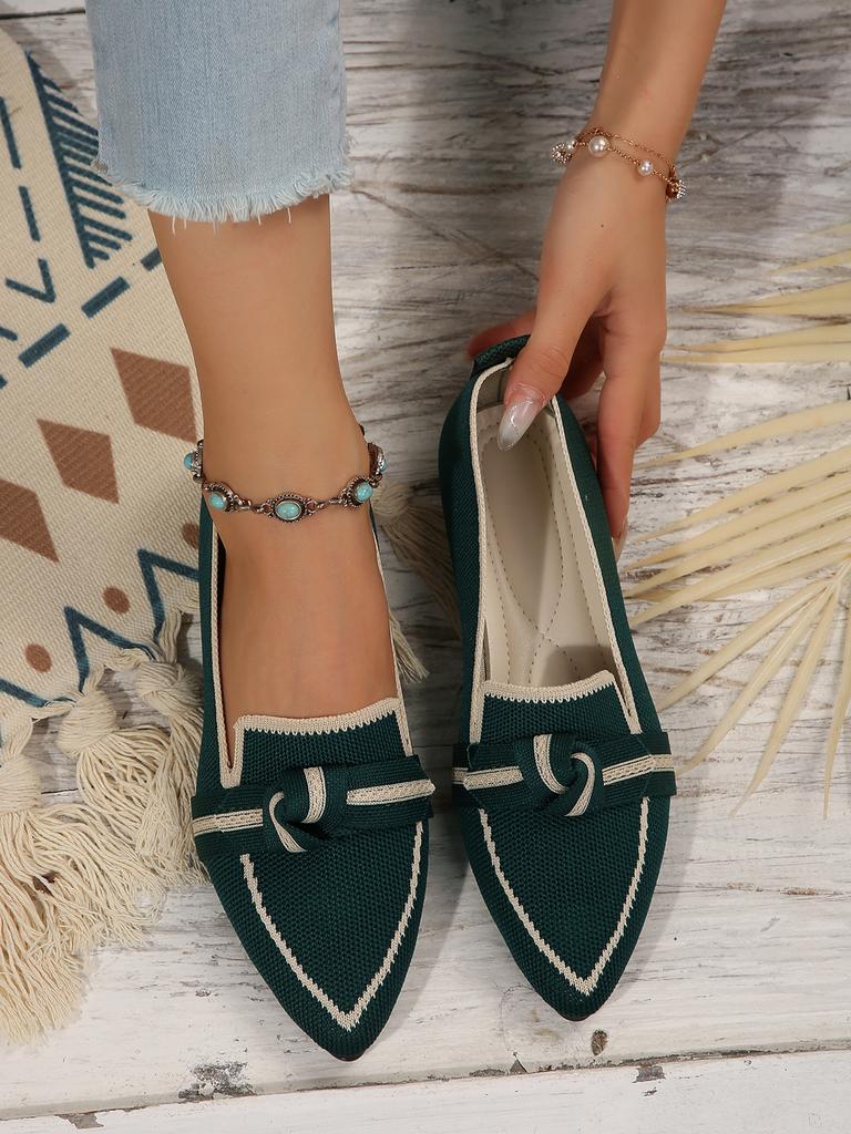 New Pointed Toe Flat Bottom Single Shoes Spring Autumn Woman  Loafers Bowknot Mesh Casual Shoe Walking Ladies Light Soft Sole