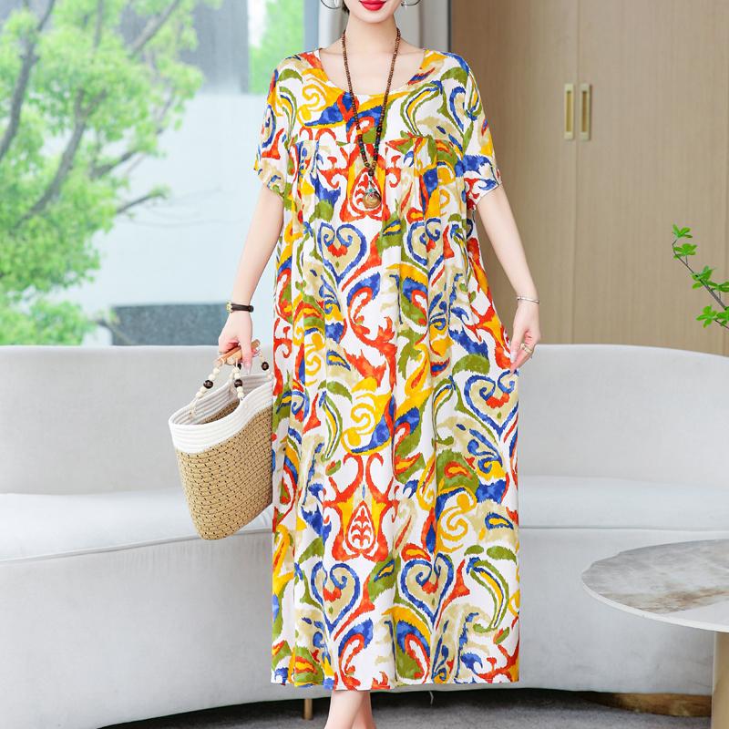 Women's Loose Dresses Elegant Plus Size Short Sleeve Casual Summer Oversize Long Dress Female Vintage Clothes