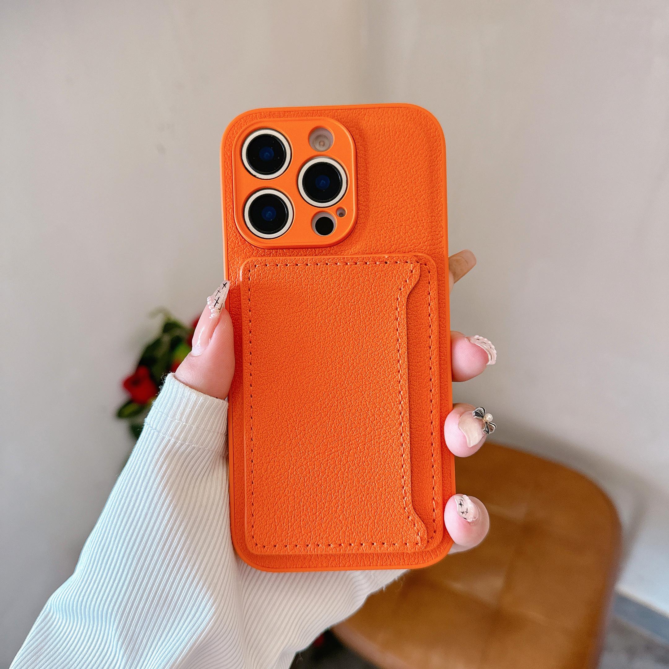 

Однотонний шкіряний чохол-гаманець із лічі для iPhone 16 15 14 13 12 Mini 11 Pro X XS XR Max 8 7 Plus Захисна кришка сумки для слота для карток For iPhone 16Pro Max помаранчевий