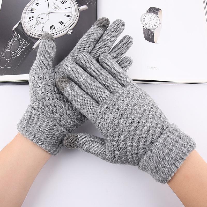 Warm Touch Screen Gloves for Autumn and Winter Men's and Women's Thick Velvet Gloves Anti Cold Jacquard Gloves Knitted Gloves