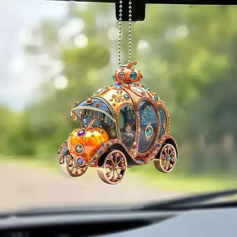 Enchanting Cinderellas Pumpkin Carriages Auto Interior Hanging Ornament Crafted from Acrylic for Gift Giving on Various Holidays
