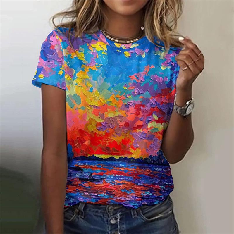 Plant Printed Harajuku 3D Summer Top Women's Colorful Floral Short Sleeved T-shirt