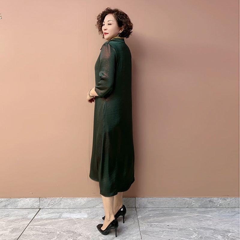 Women’s Silk Dress Summer Lapel Plus-size Dress Solid Color Soft Skin-friendly Breathable Silk Long Dress