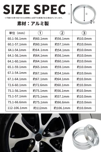 [Asula Project] Aluminum Hub Rings with Flanges, Set of 4 (110-106.1 Mm)
