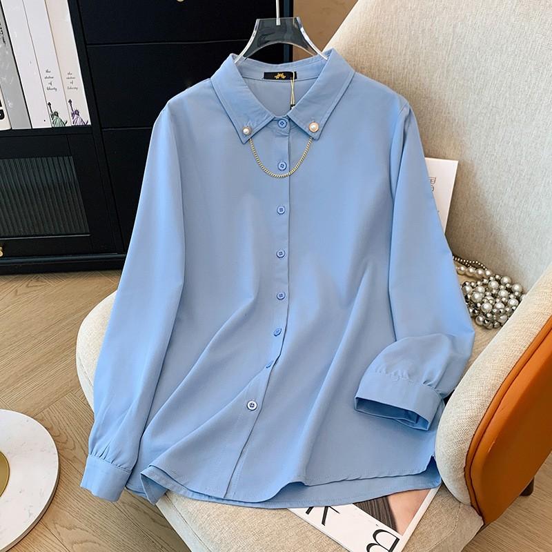 

Женская весенняя однотонная рубашка с длинным рукавом, топ с индивидуальным дизайном L синий