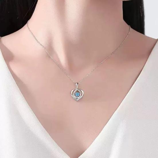 Yousheng 1 Set Hollow-Out Heart Necklace Bracelet Blue Rhinestone Necklace Love Heart Bracelet Women Jewelry Anniversary Valentine's Day Gift for Her