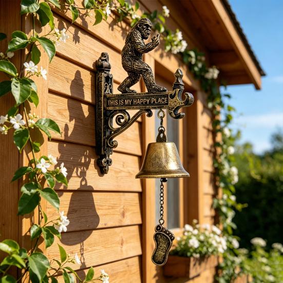 Yousheng Funny Doorbell, This is My Happy Place Rustic Animal Rustic Doorbell Decor, Resin Hanging Wall Bell, for Men Cabin Porch Garden Outdoor Decor