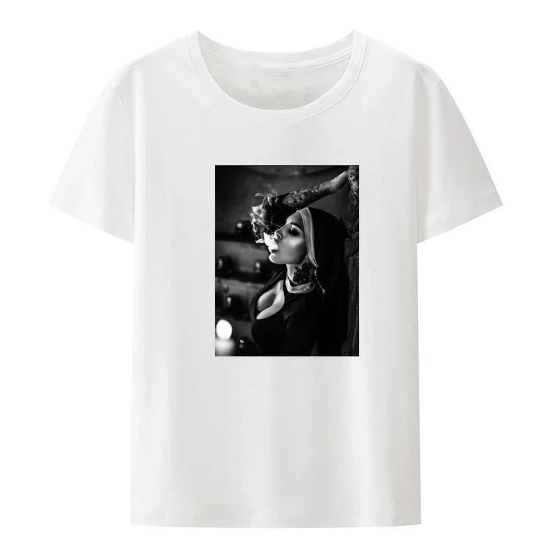 Smoking and Drinking Nuns Religious T-shirt, Cute Unisex T-shirt Short Sleeved Summer Crew-neck Plus Size Breathable Clothing