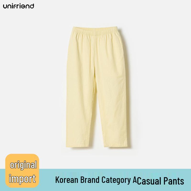 Unifriend2025 Spring/Summer Korean Style Kids Casual Cotton Pants, Solid Color, Versatile and Stylish for Boys & Girls. 110