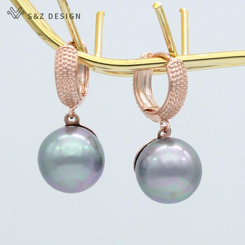 Vintage Rose Gold Color Round Imitation Pearl Drop Earrings For Women Wedding Fashion Jewelry Gift
