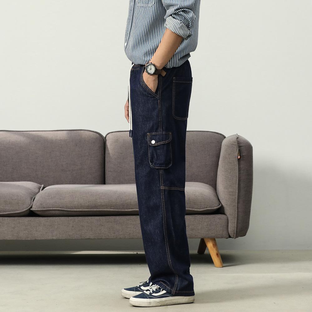 Tethered Jeans Men's Tooling Men's Pants American High Street Loose Straight Pants Men's Elastic Waist Casual Pants Trendy Brand