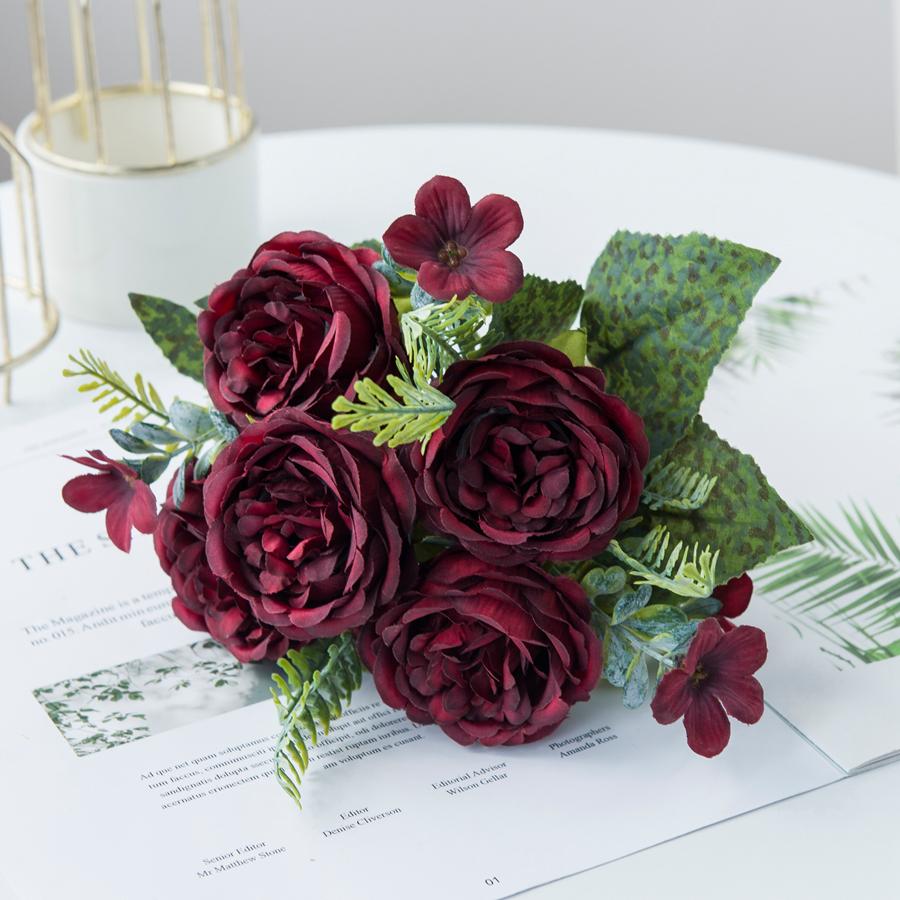1/3PCS Artificial Flowers Vase Home Room Table Decoration Festival Wedding Bridal Bouquet Outdoor Garden Diy Gift Box Silk Peony