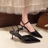 2026 Spring and Summer New Leather Single Shoes Red Pointed Toe Back Empty Sandals